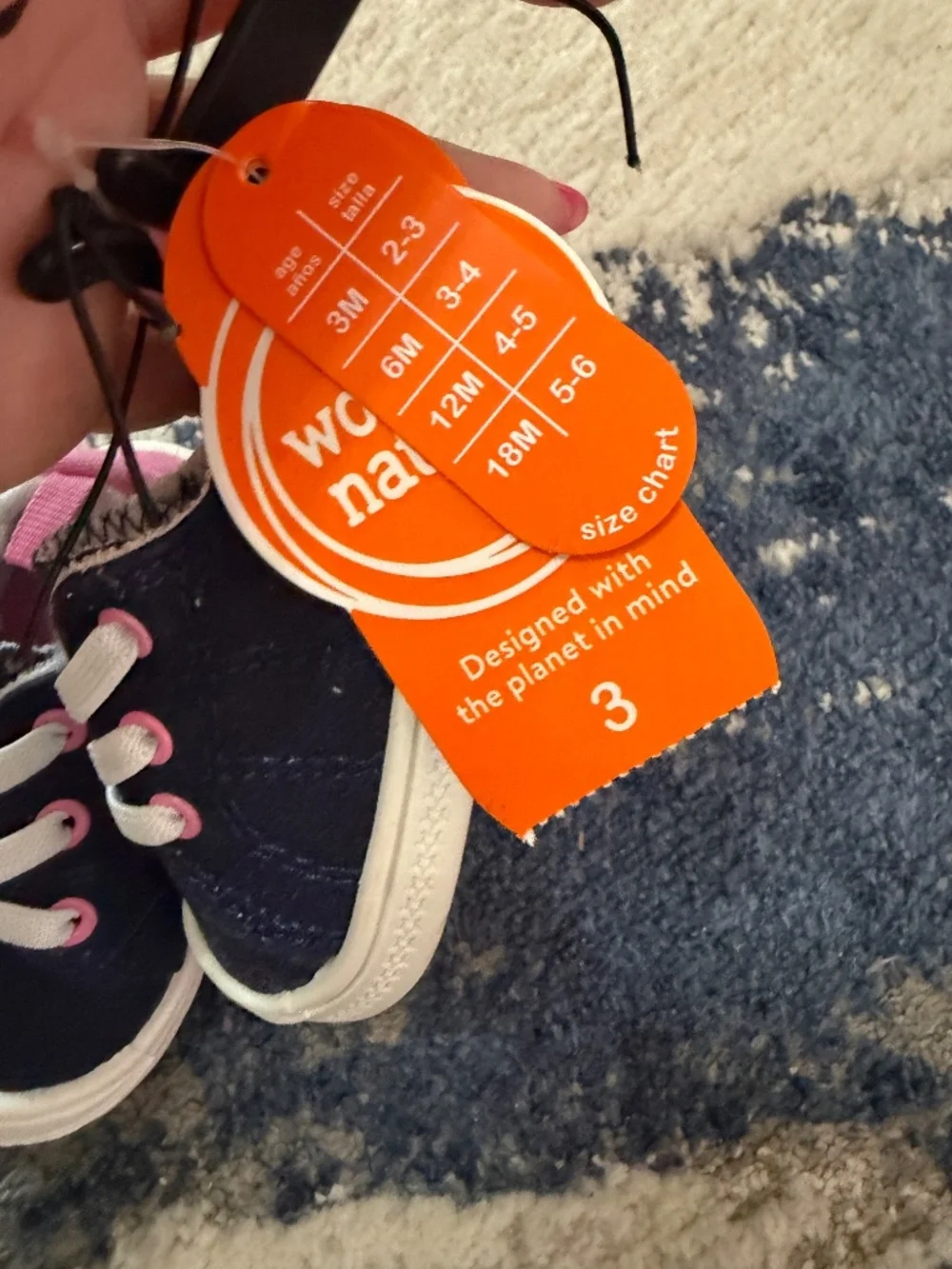 NWT Wonder Nation Girls Navy Pink Sneakers Shoes Size 3